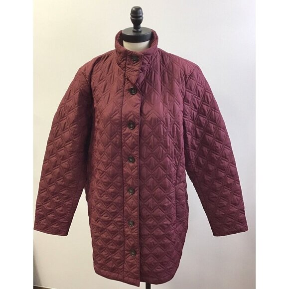 Lands' End Coat Womens Size Large Maroon Quilted Long Sleeve Jacket